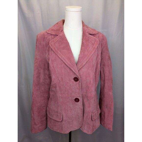 Cherokee‎ Women's Large Genuine Suede Leather Jacket Pink Y2K Cottage Aesthetic - Picture 1 of 9